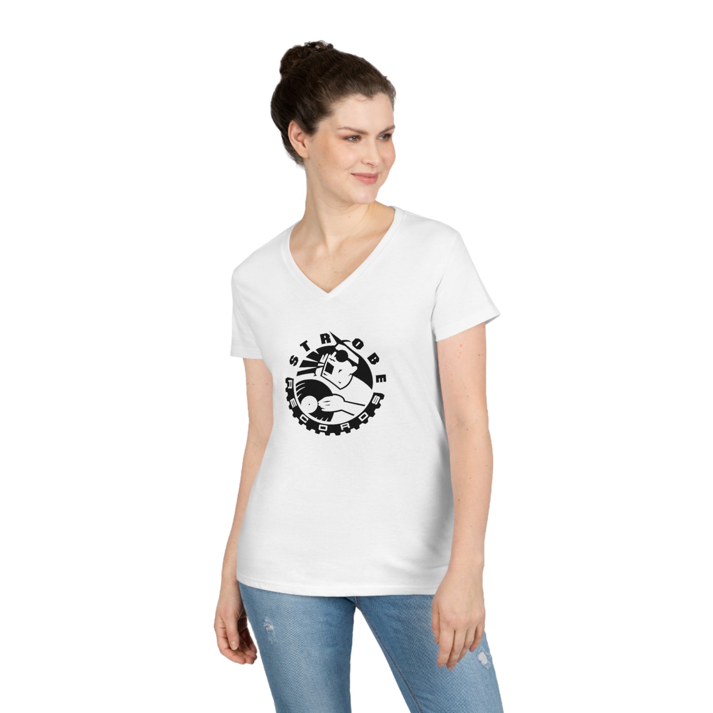 Strobe Records Classic White Ladies' V-Neck T-Shirt