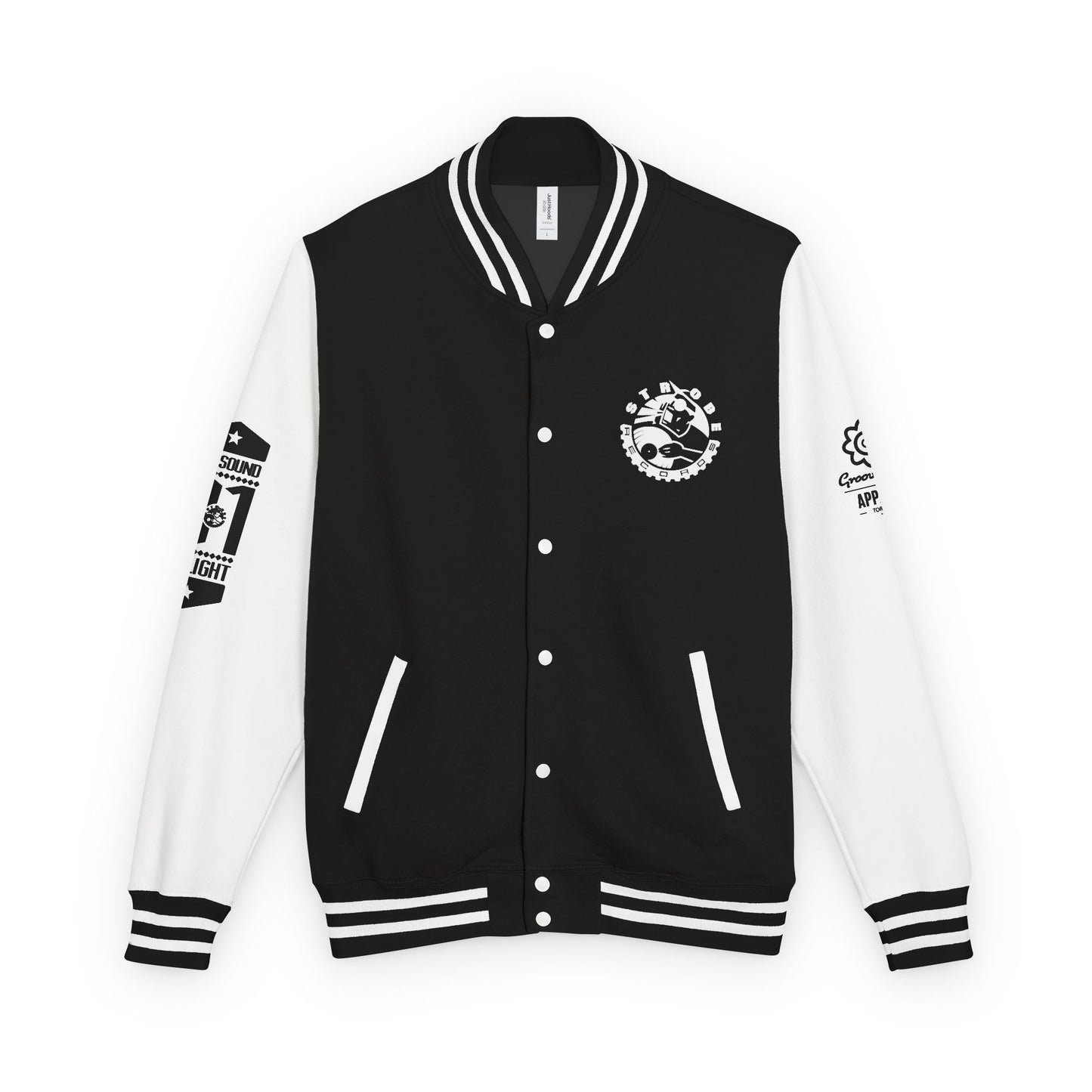 Strobe Records Unisex Letterman Jacket with Bold Graphics, Stylish Sportswear, Streetwear for the Dancefloor