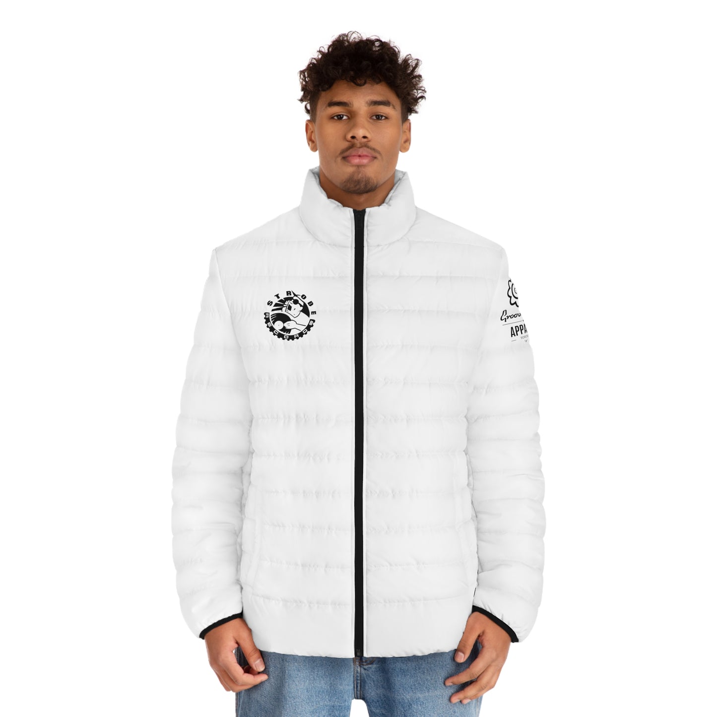 Strobe Records Premium Classic White Men's Puffer Jacket