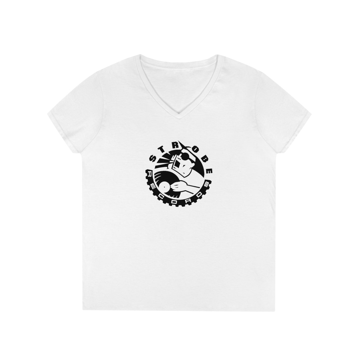 Strobe Records Classic White Ladies' V-Neck T-Shirt