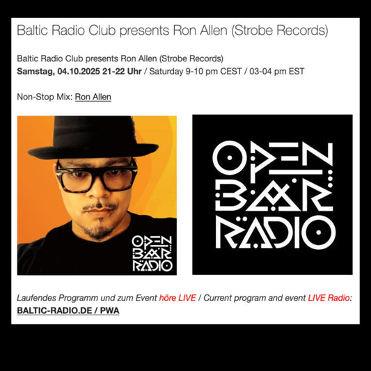 Ron Allen Live DJ Set on Open Bar Radio October 4, 9PM - 10PM