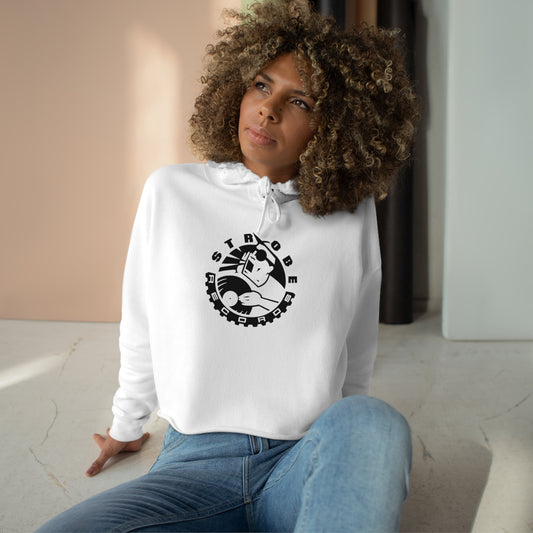 Strobe Records Classic White Crop Hoodie