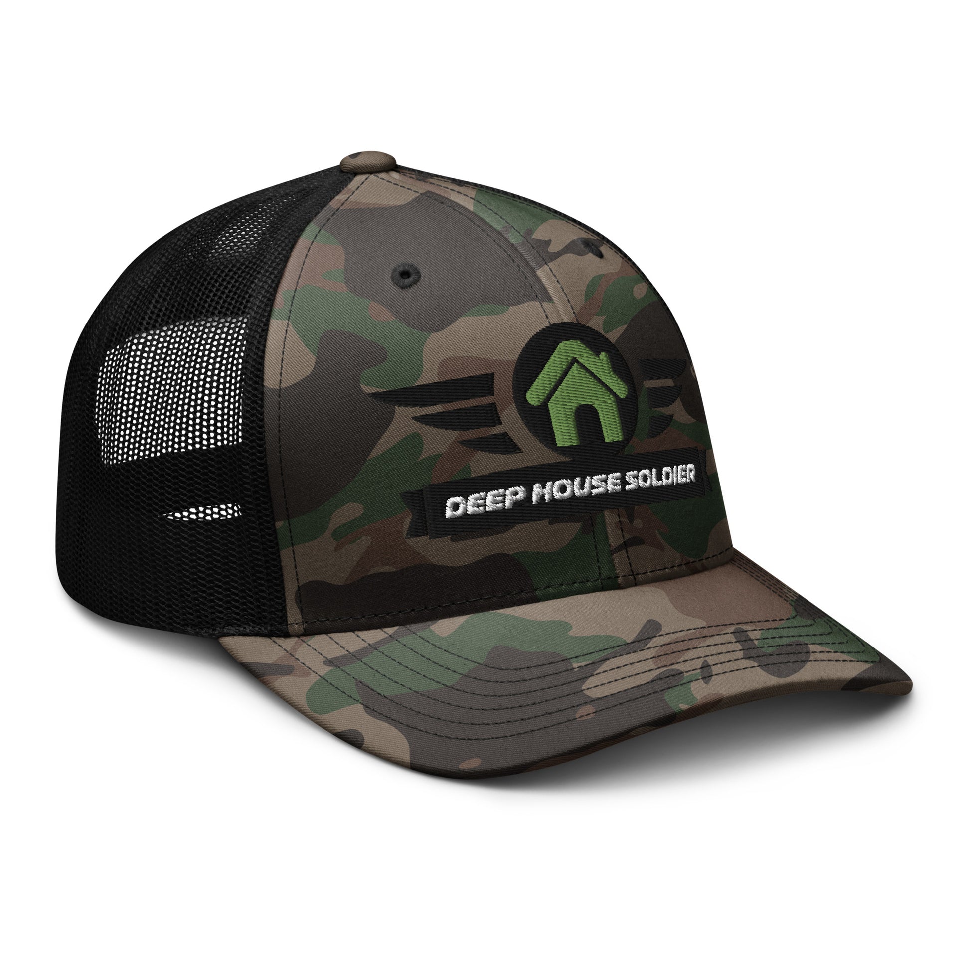 Deep House Soldier Camouflage Trucker Hat - Green - Strobe Records 