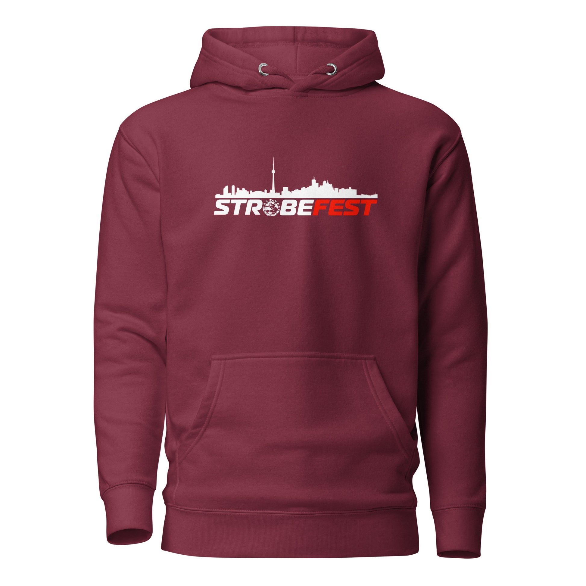 StrobeFest Classic Unisex Hoodie in Maroon, front view