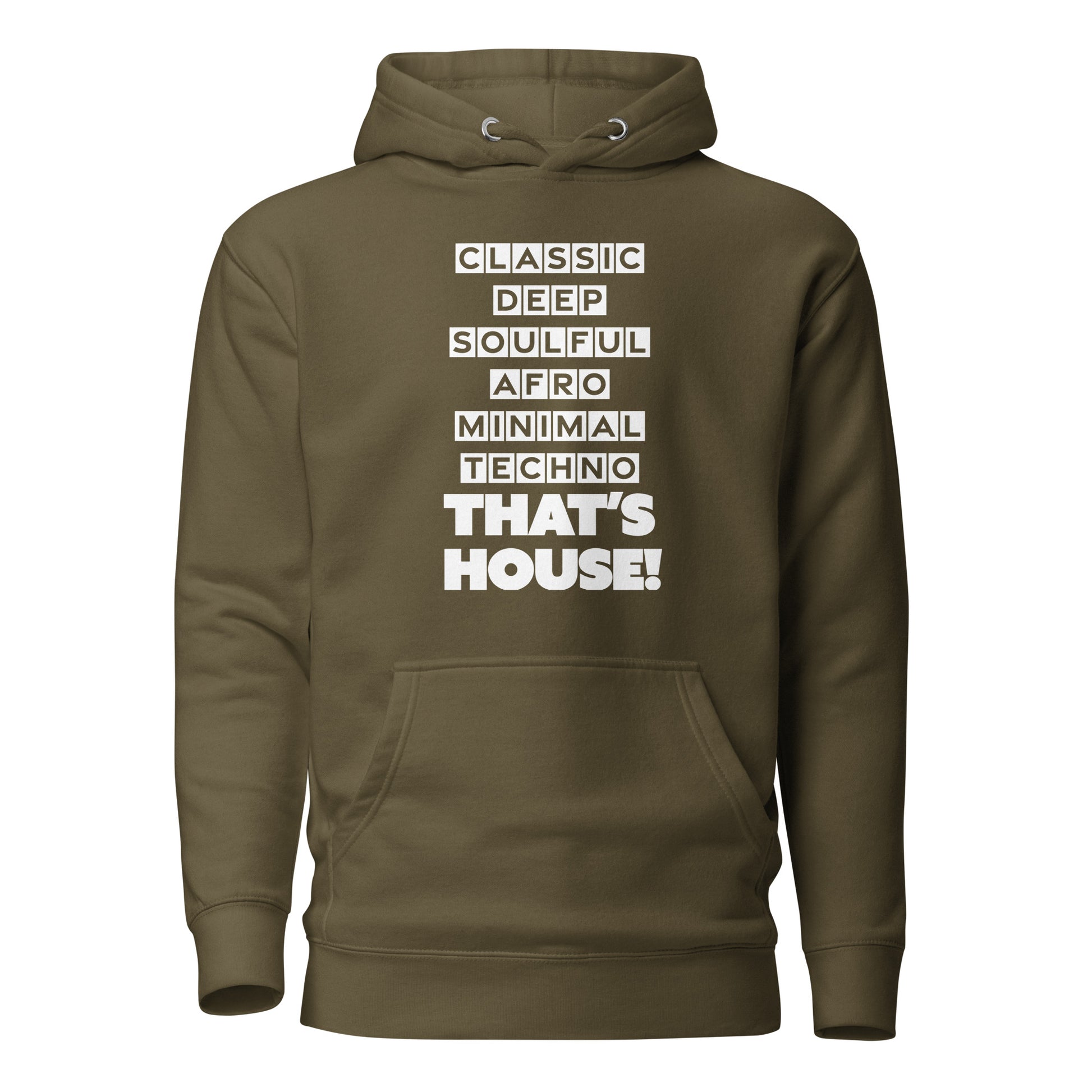 That's House Unisex Classic Hoodie in Military green, front view