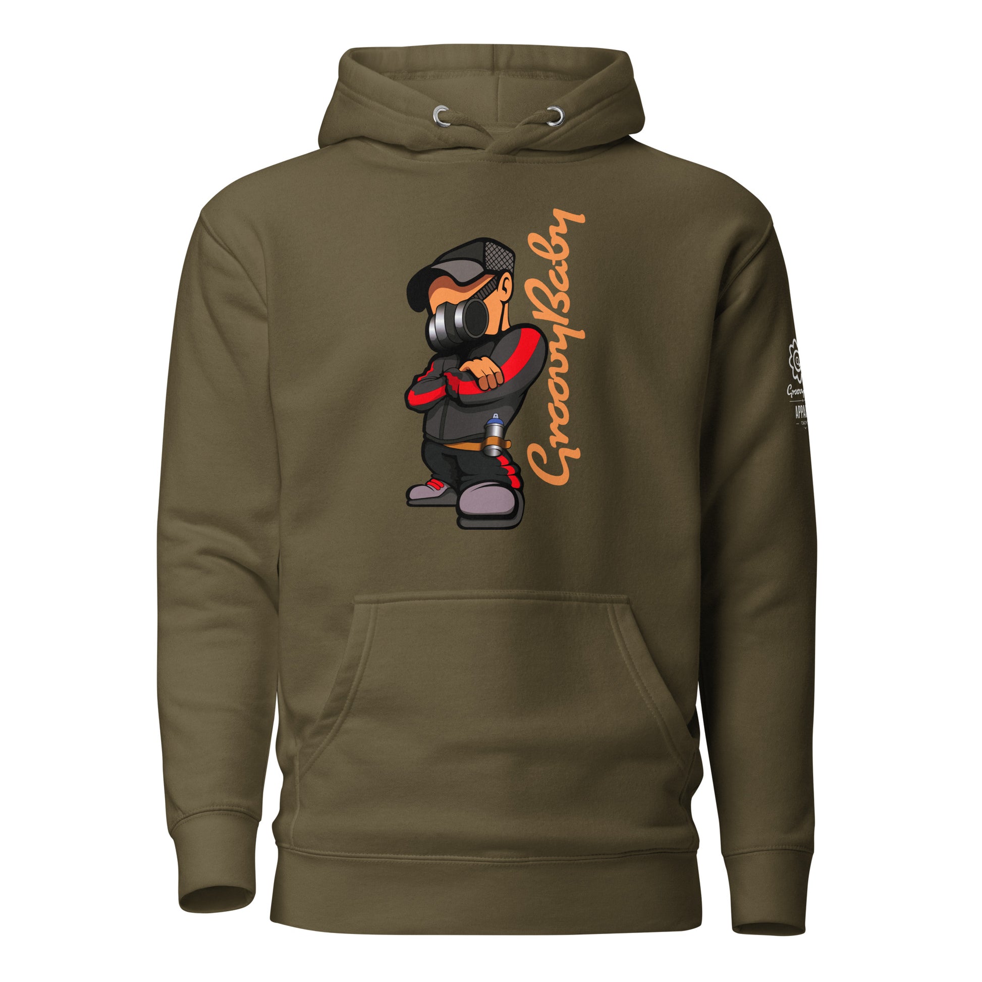 Groovy Baby B-Boy Premium Unisex Hoodie in Military green, front view