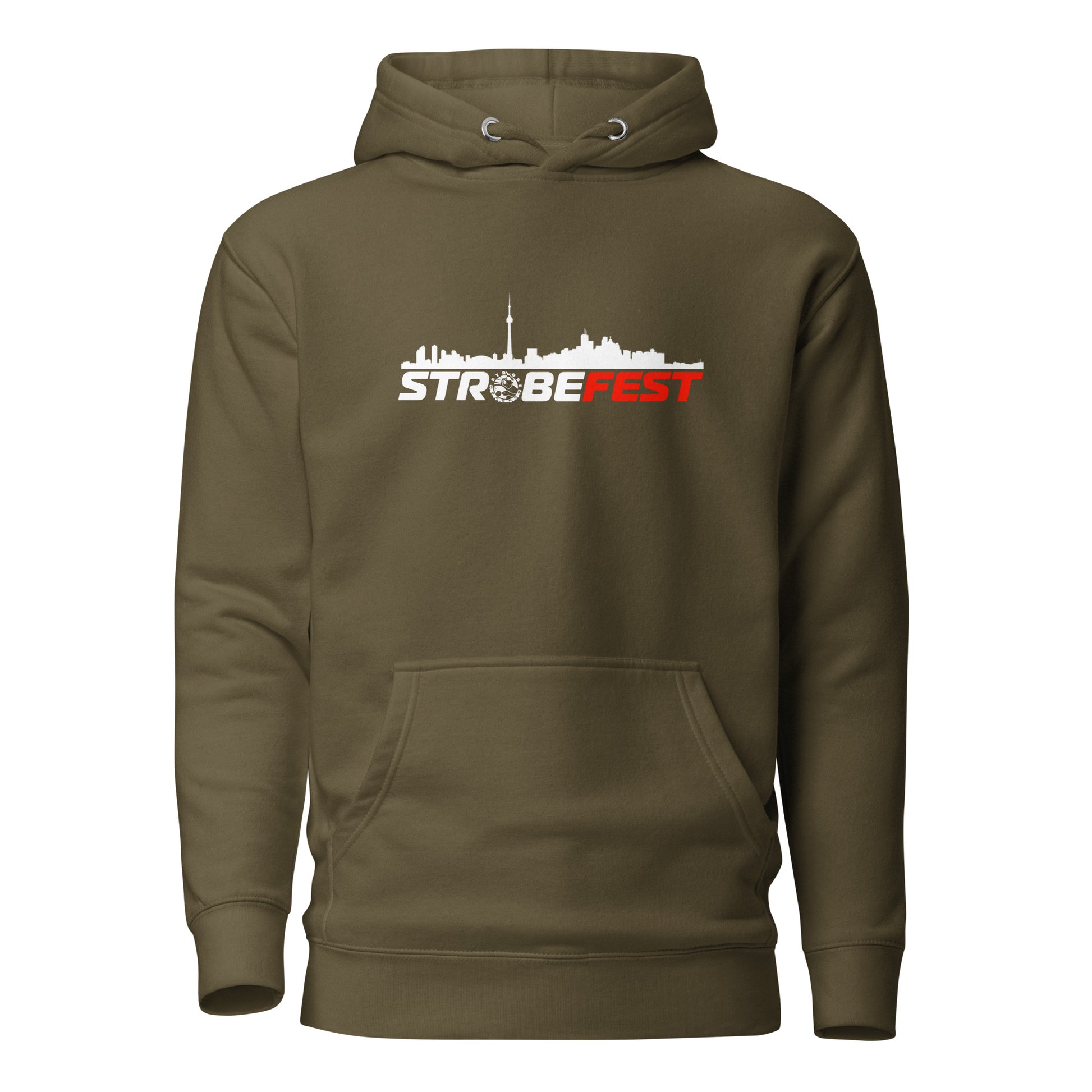 StrobeFest Classic Unisex Hoodie in Military green, front view