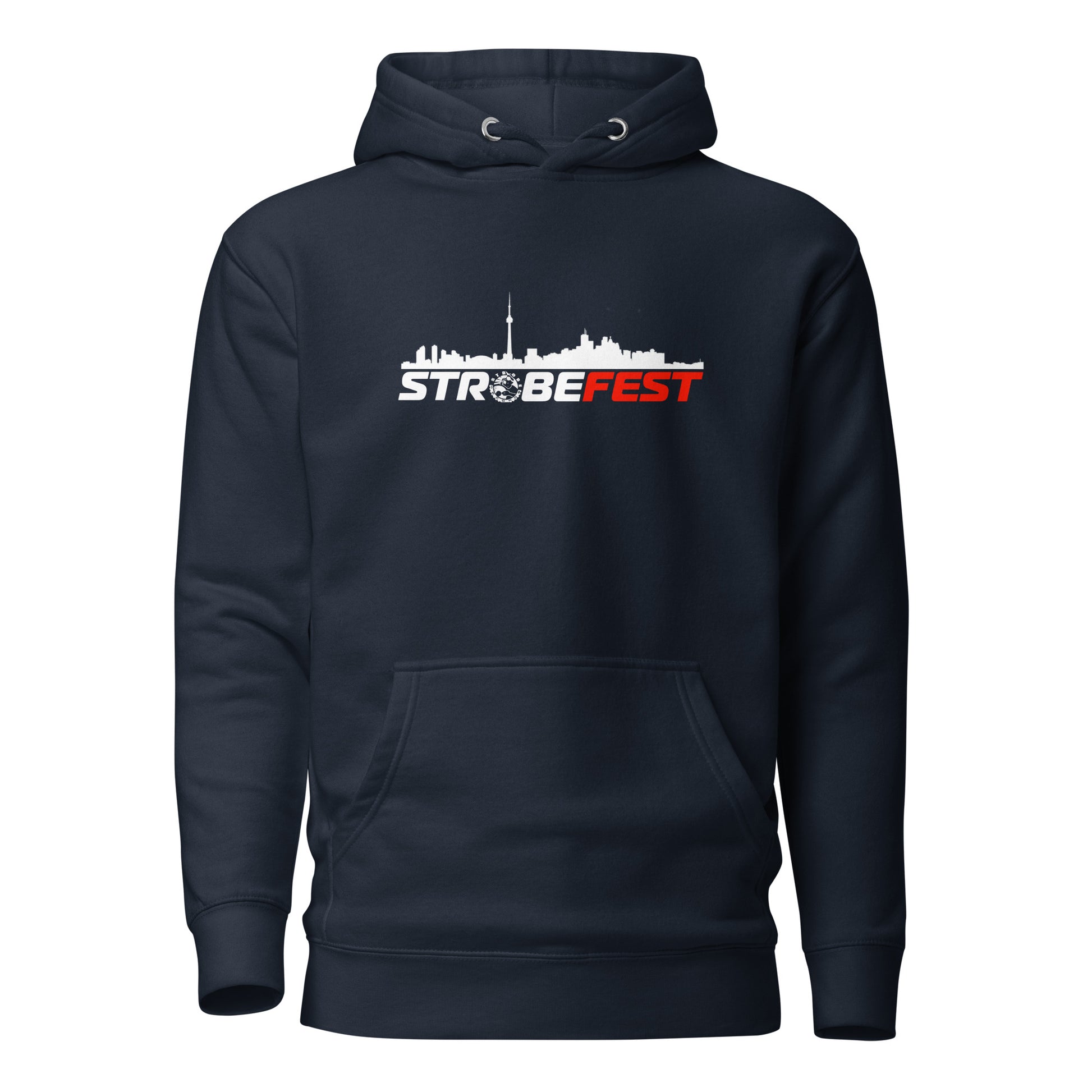 StrobeFest Classic Unisex Hoodie in Navy, front view