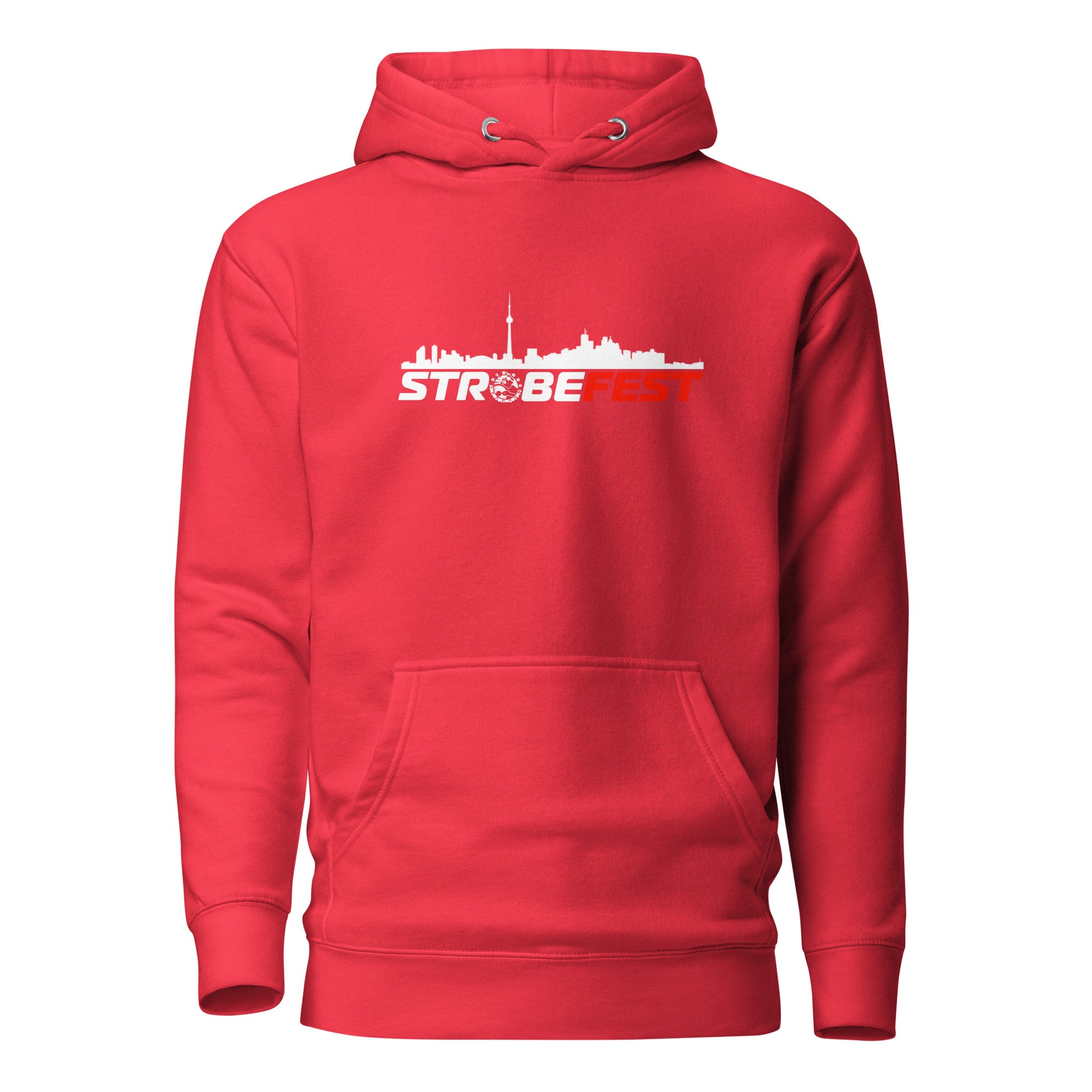 StrobeFest Classic Unisex Hoodie in Red, front view