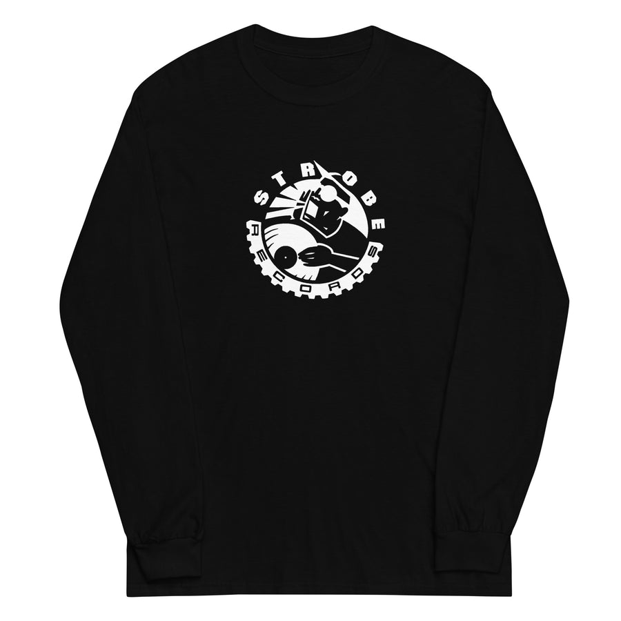 Strobe Records Men’s Long Sleeve Shirt in Black, front view
