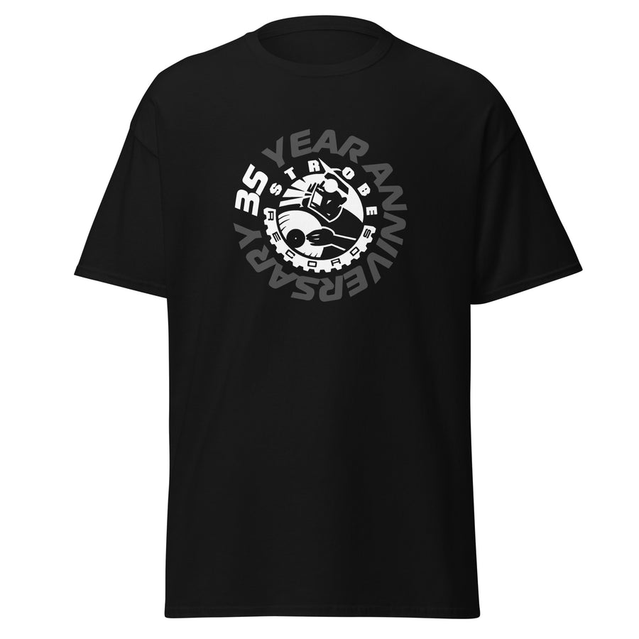 Strobe Records 35th Anniversary Classic T-Shirt in Black, front view