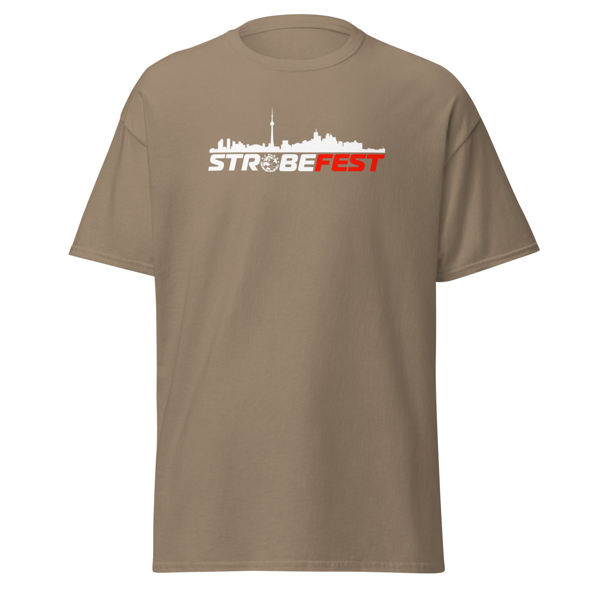 StrobeFest Unisex Premium T-Shirt in Brown savana, front view