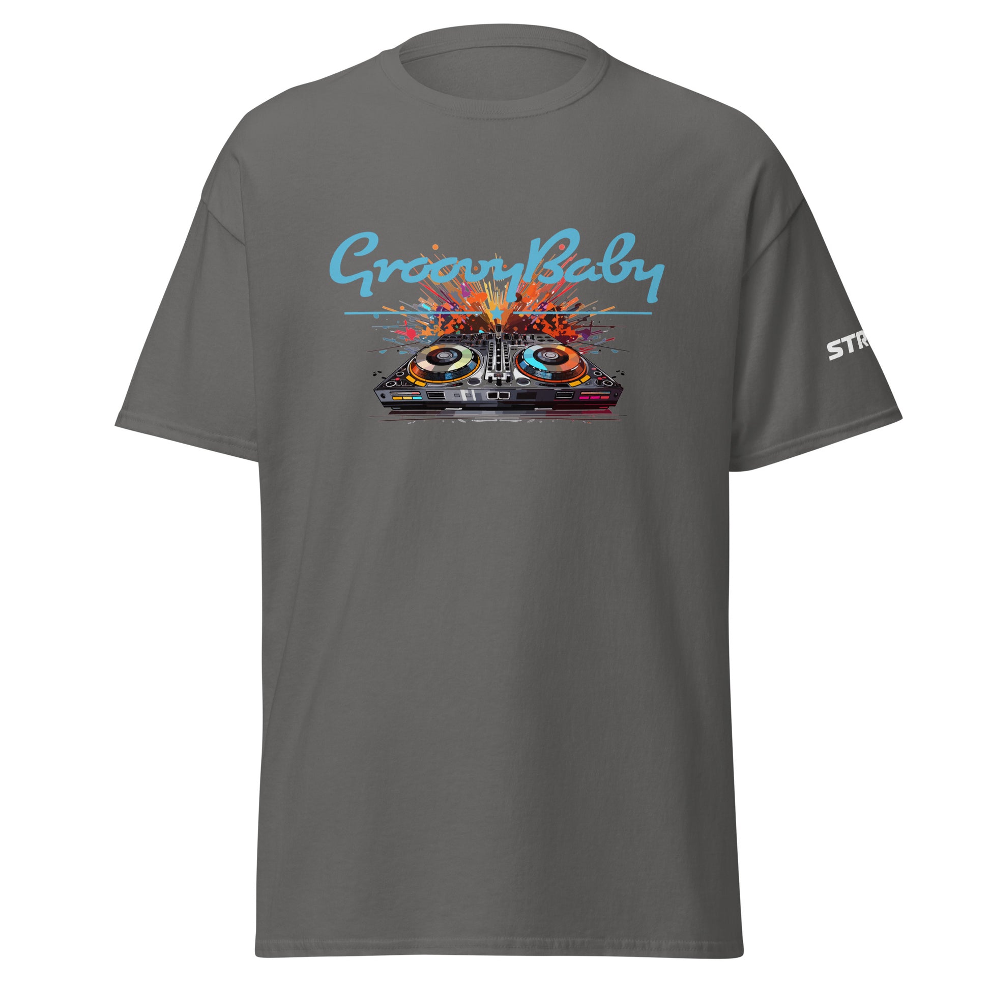 Groovy Baby DJ Premium Unisex T-Shirt in Charcoal, front view