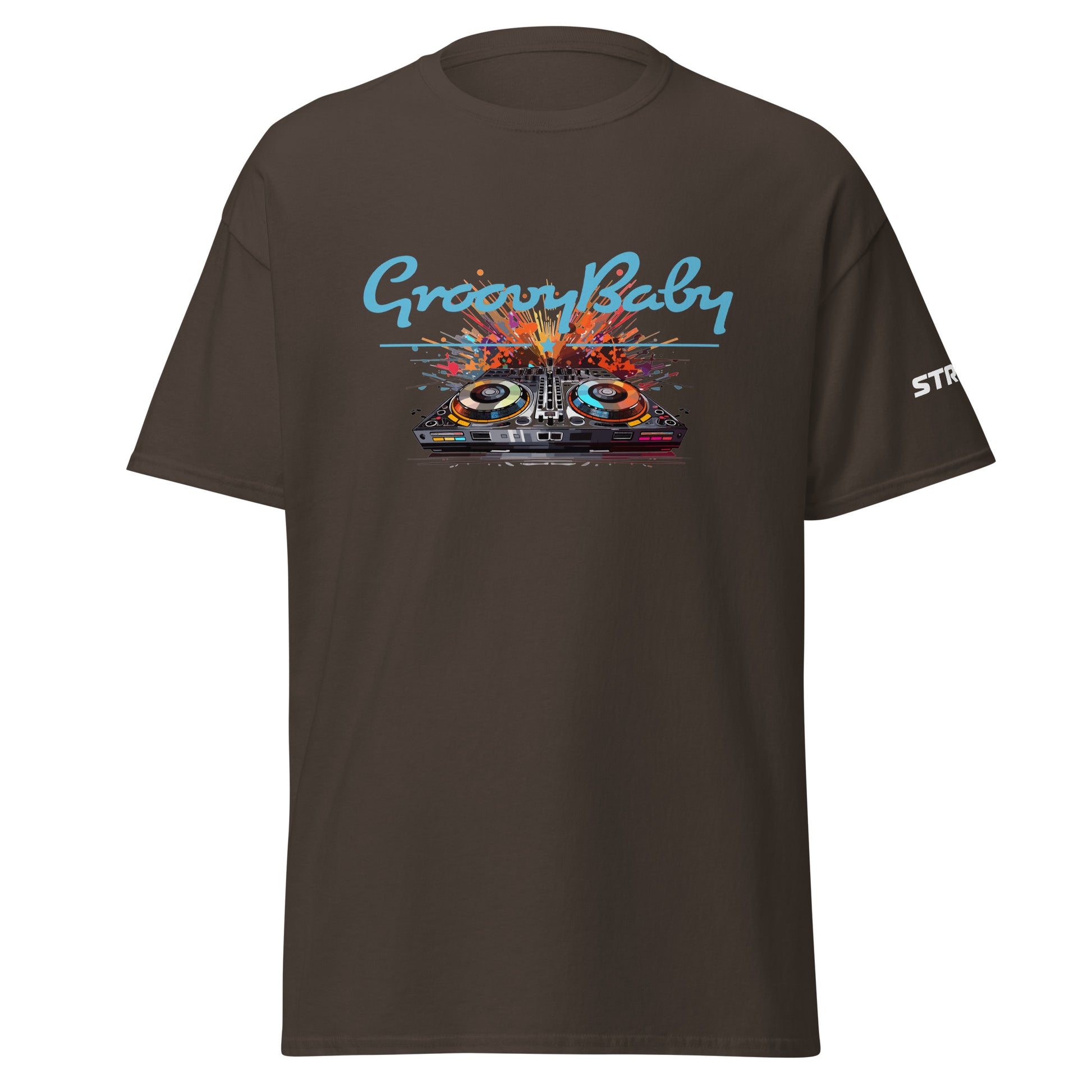 Groovy Baby DJ Premium Unisex T-Shirt in Dark chocolate, front view