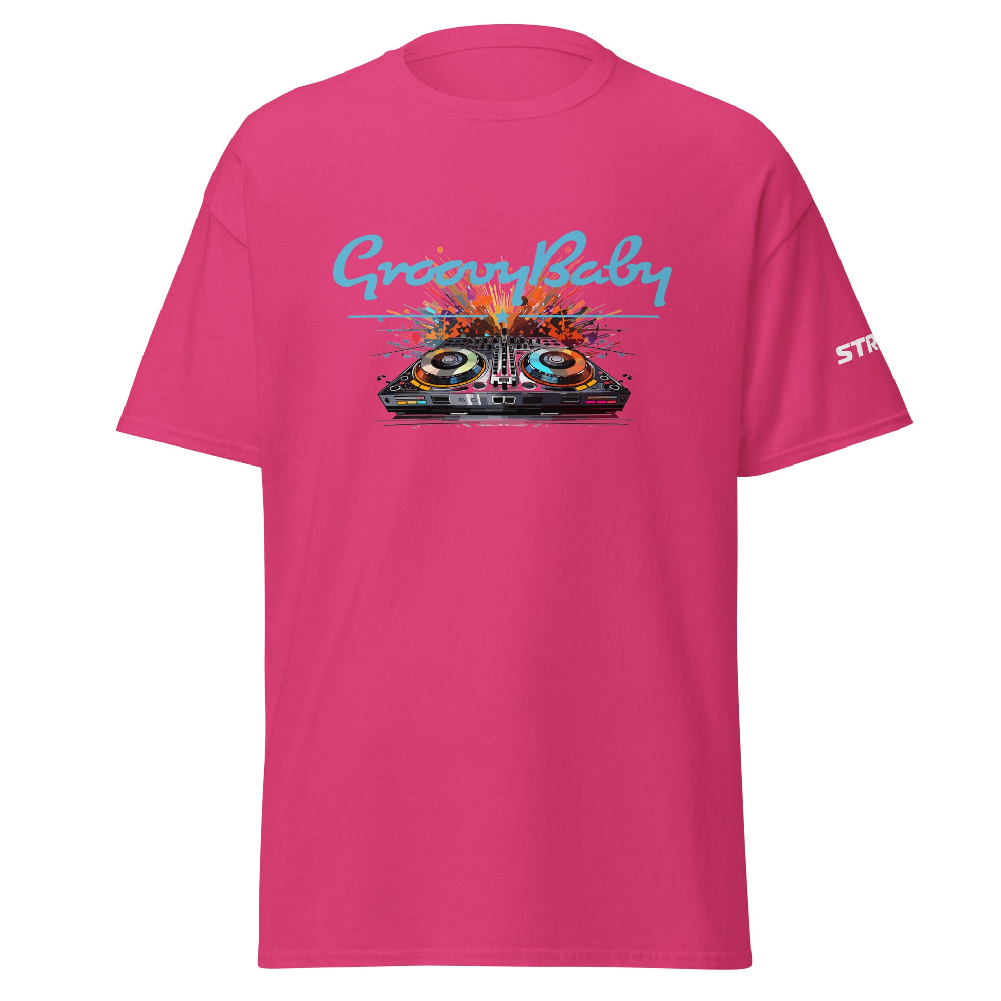 Groovy Baby DJ Premium Unisex T-Shirt in Heliconia, front view