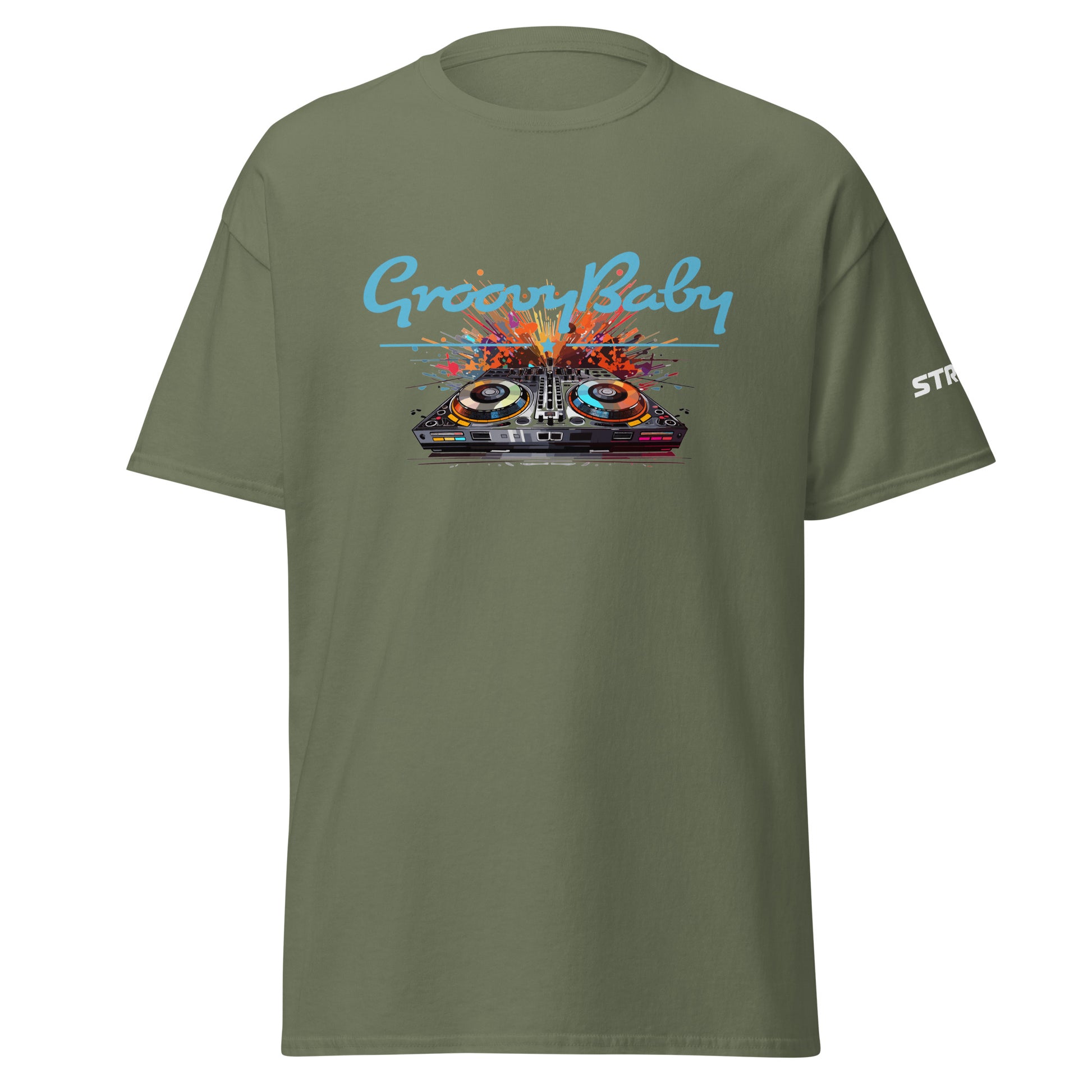 Groovy Baby DJ Premium Unisex T-Shirt in Military green, front view