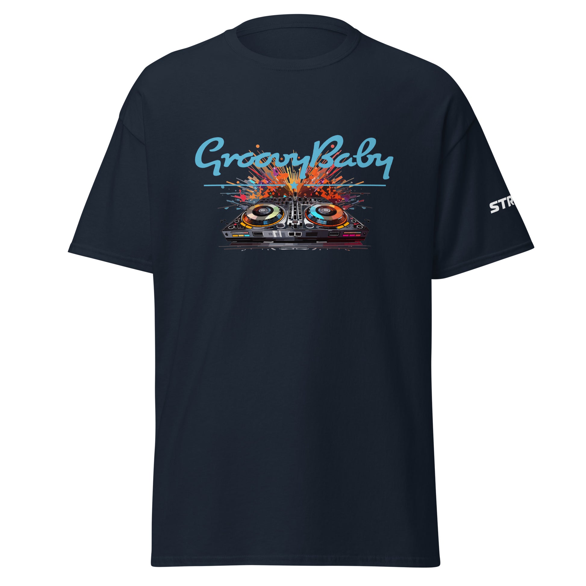 Groovy Baby DJ Premium Unisex T-Shirt in Navy, front view