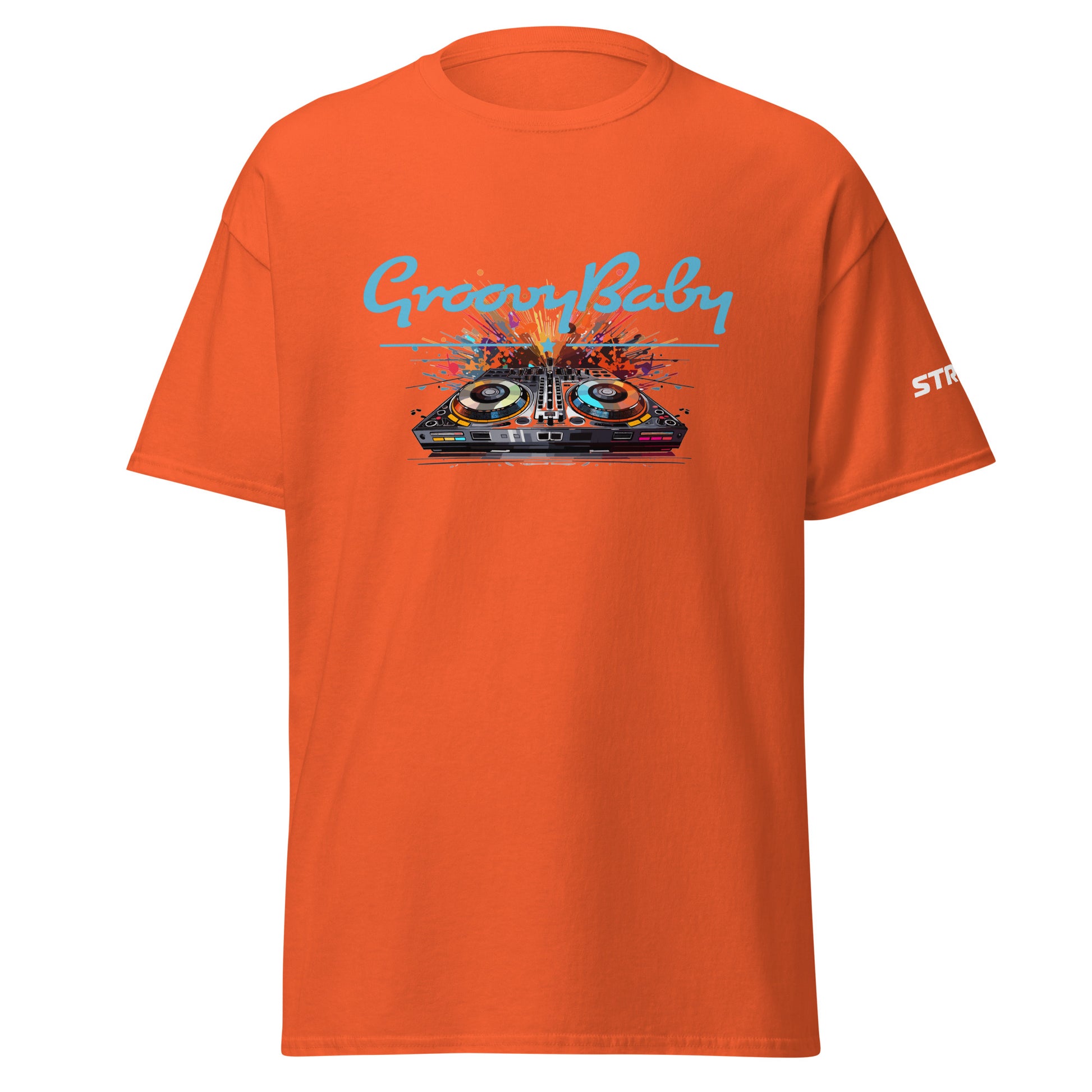 Groovy Baby DJ Premium Unisex T-Shirt in Orange, front view