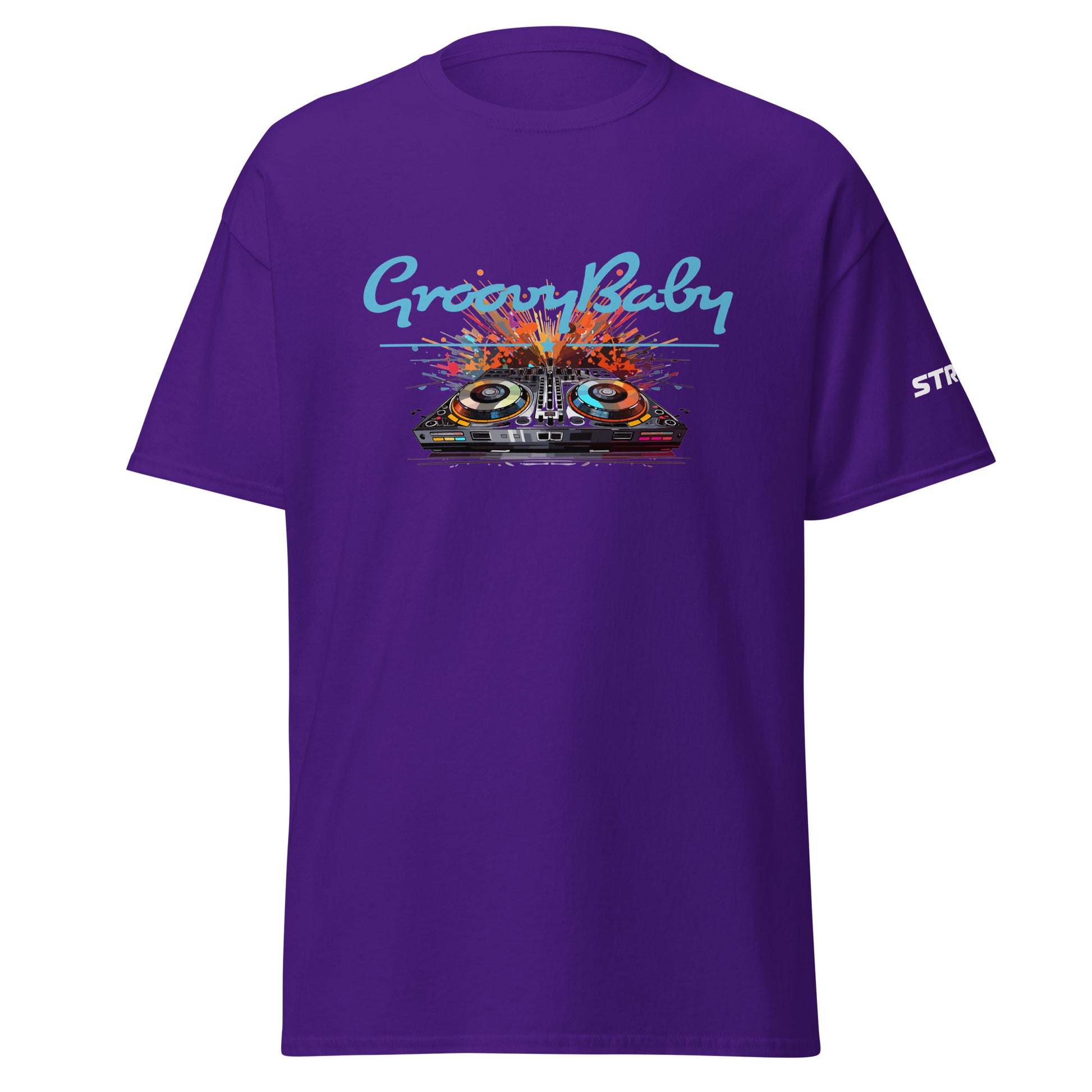 Groovy Baby DJ Premium Unisex T-Shirt in Purple, front view