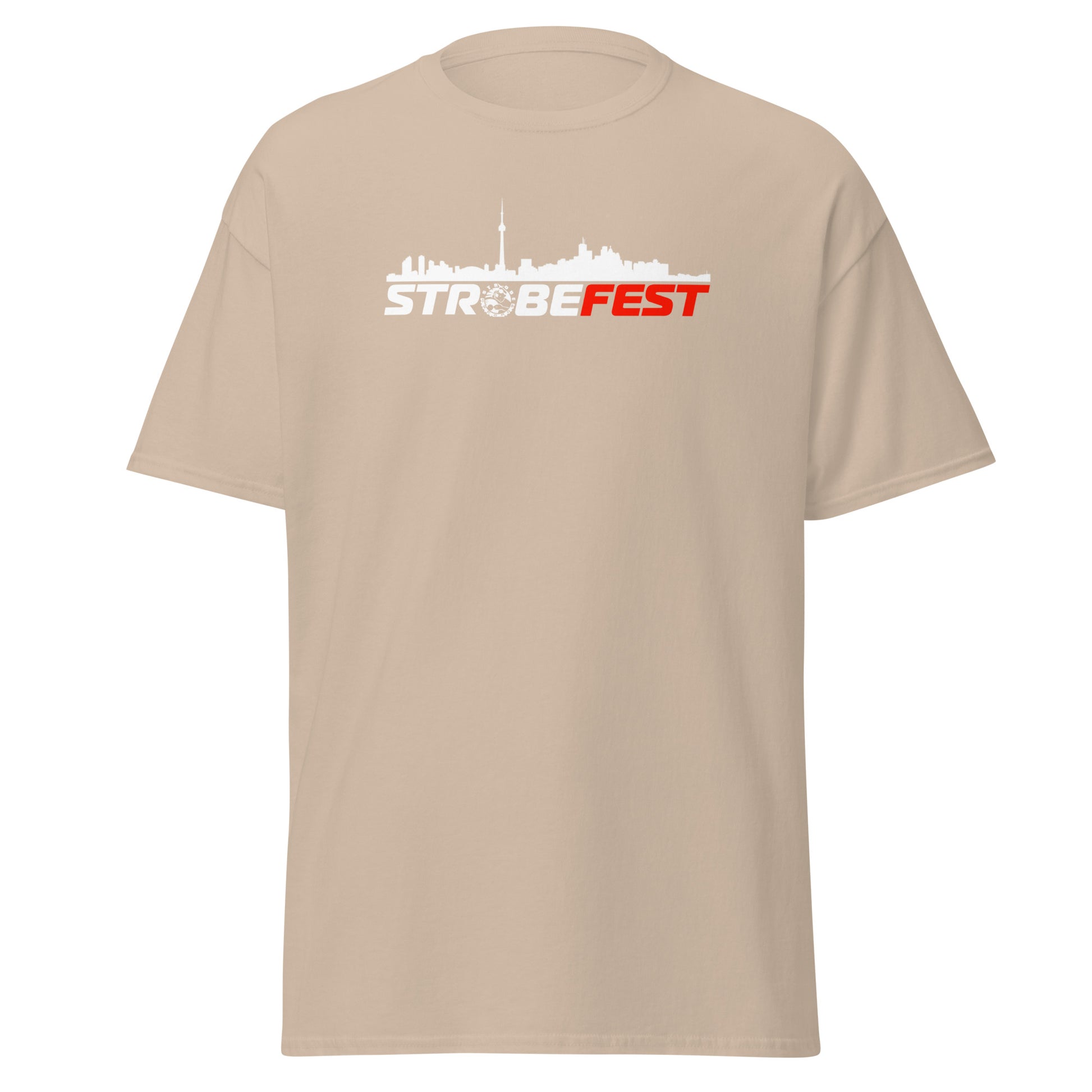 StrobeFest Unisex Premium T-Shirt in Sand, front view