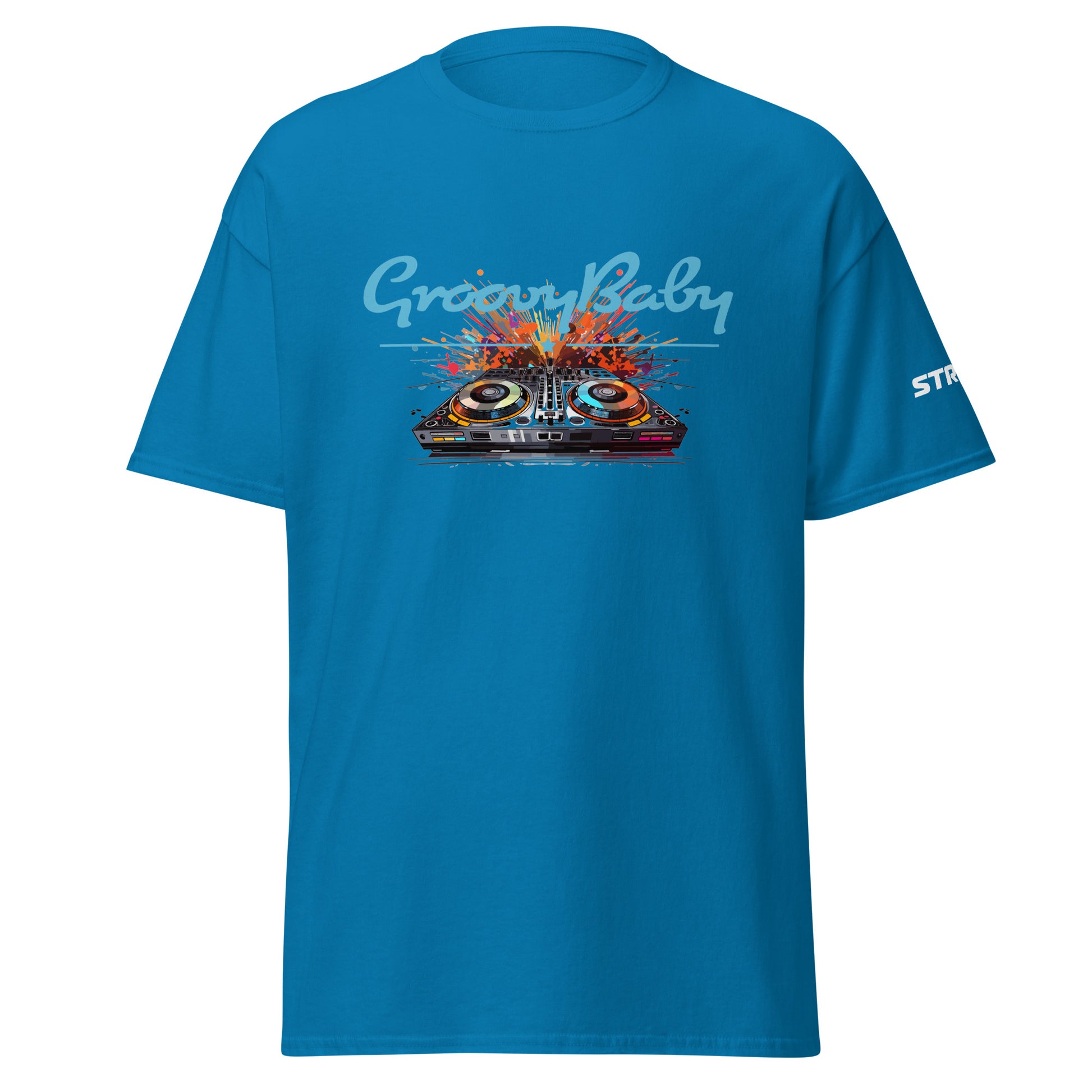 Groovy Baby DJ Premium Unisex T-Shirt in Sapphire, front view