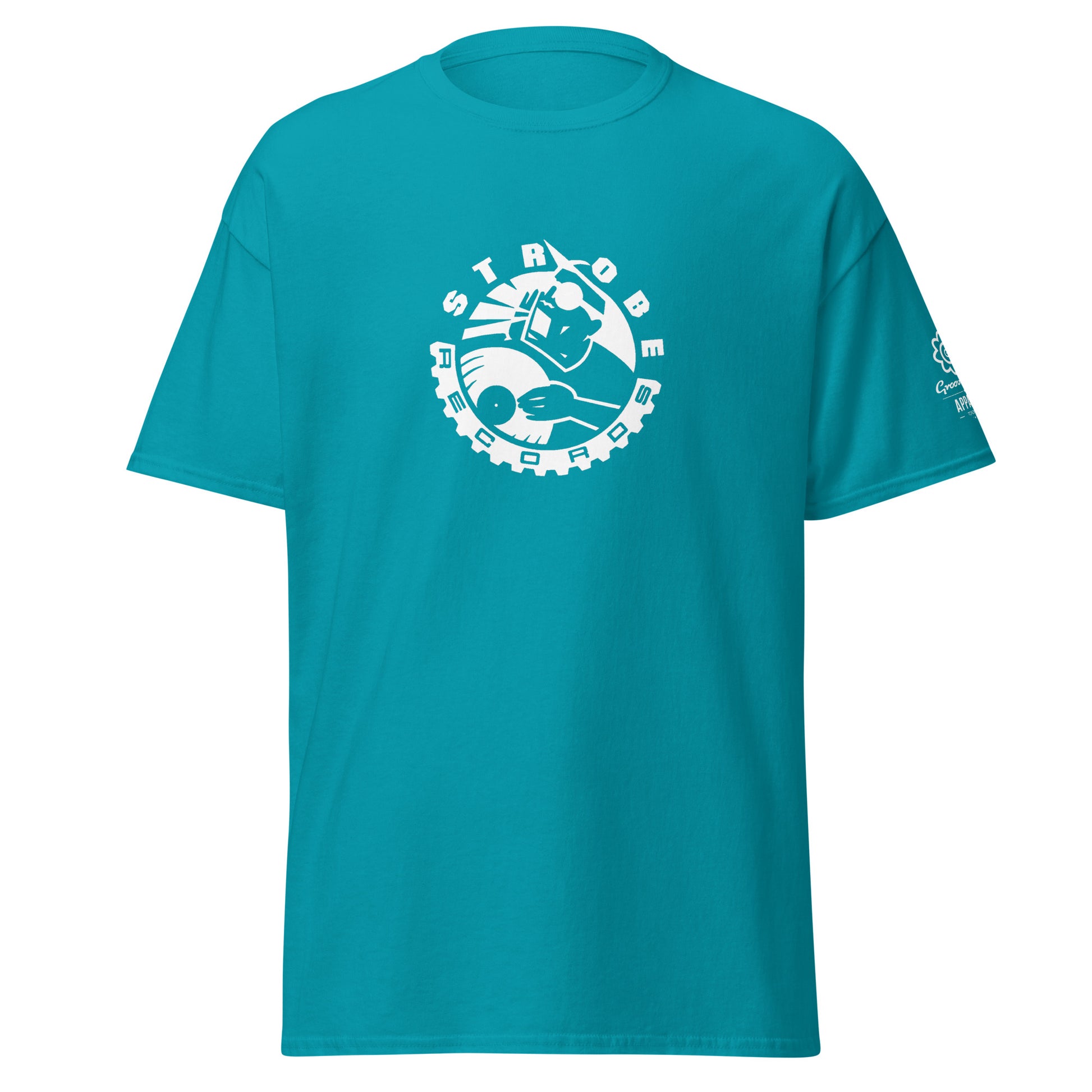 Strobe Records Premium Classic T-Shirt in Tropical blue, front view