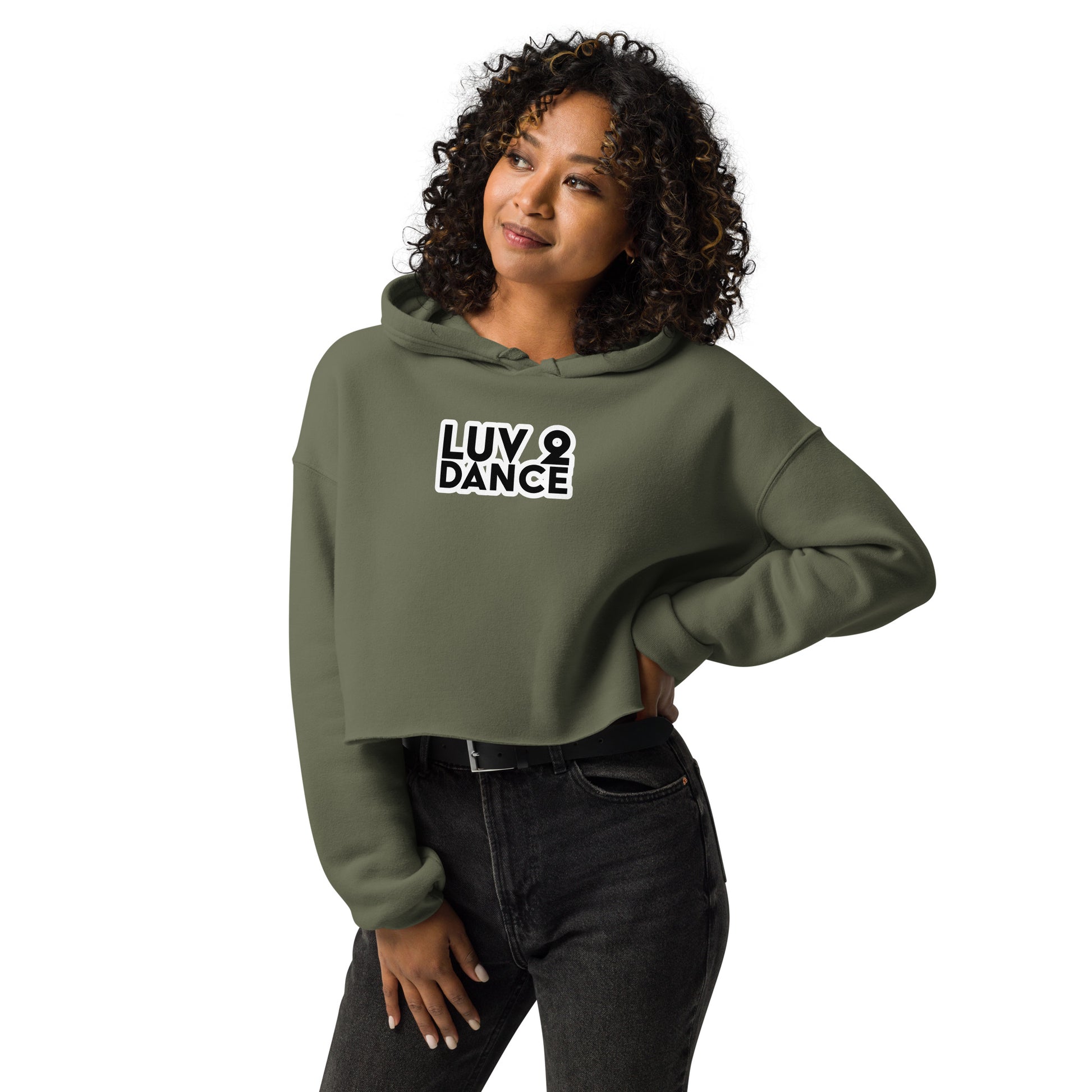 Luv 2 Dance Crop Hoodie in Military green, front view